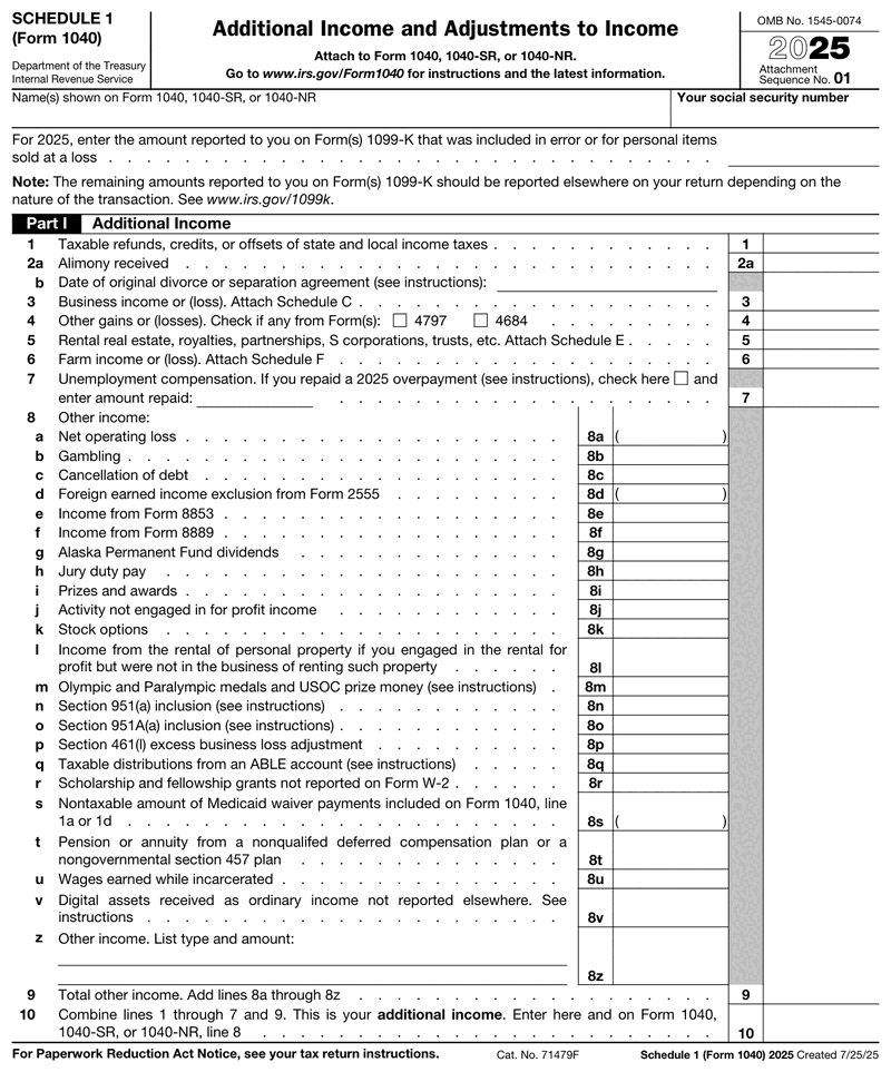 Form 1040 Schedule 1 preview