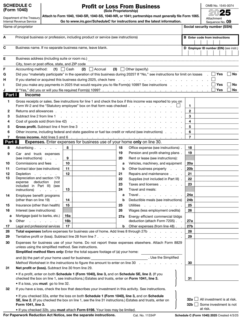 Form 1040 Schedule C preview